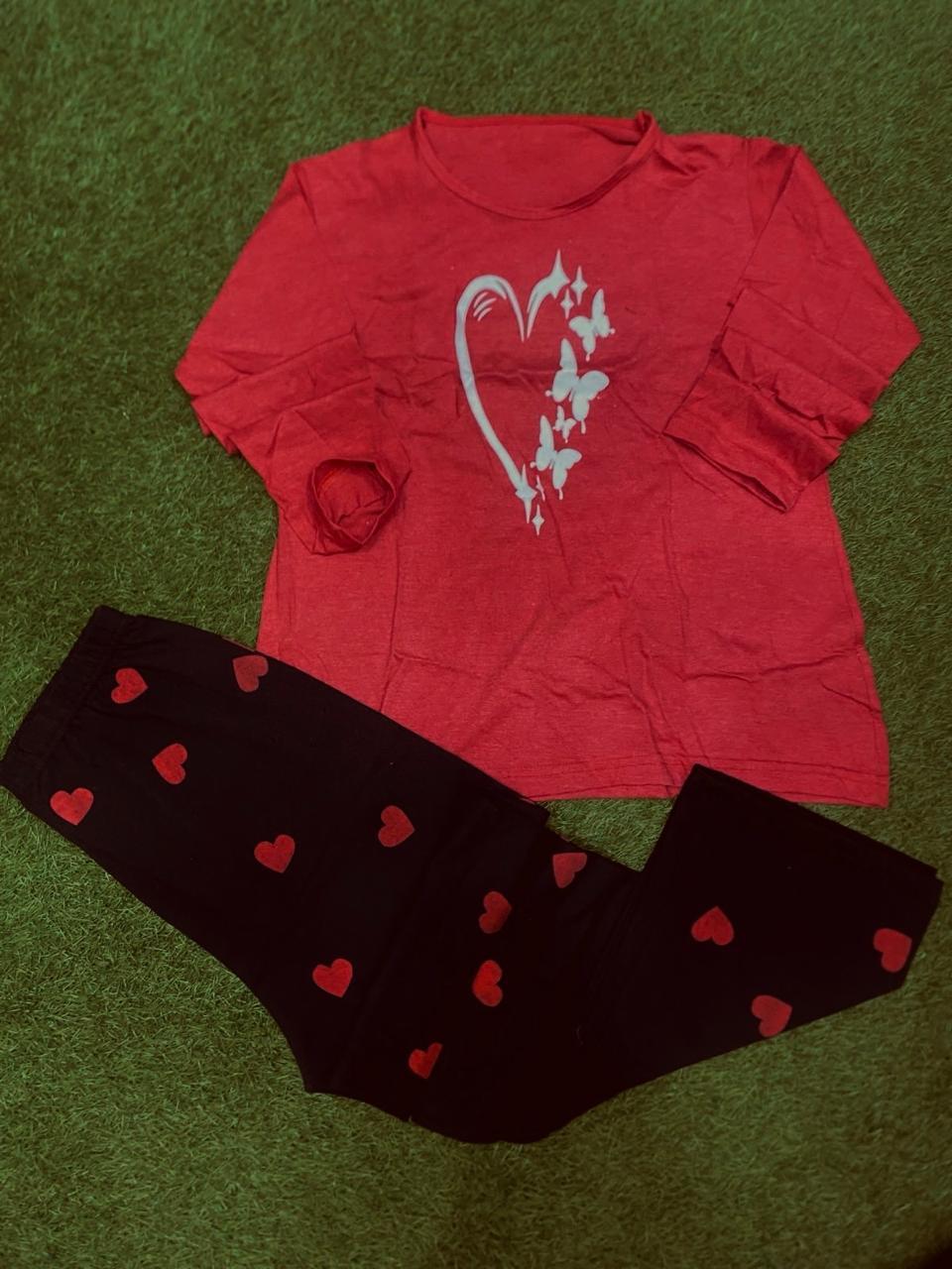Red Printed 2-Piece Women's Night Suit Set