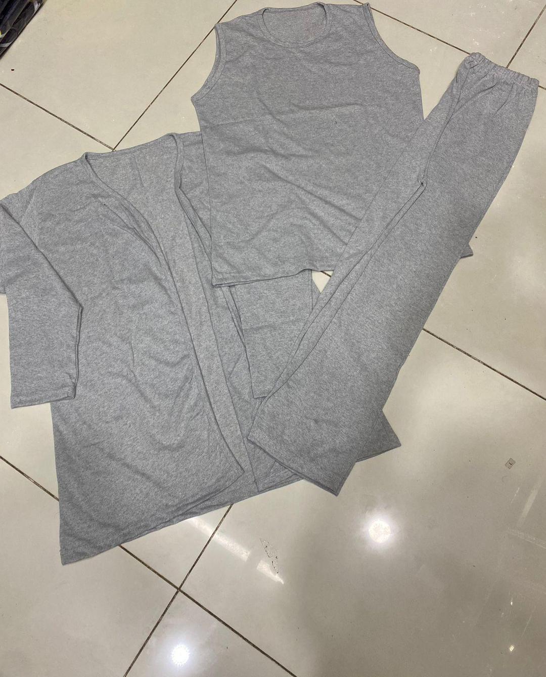 Grey 3-Piece Cotton Night Suit with Shorts & Round Neck Top