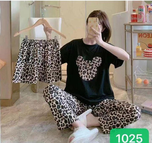 Women 3Pcs Printed Cotton Night Suit Medium to XL