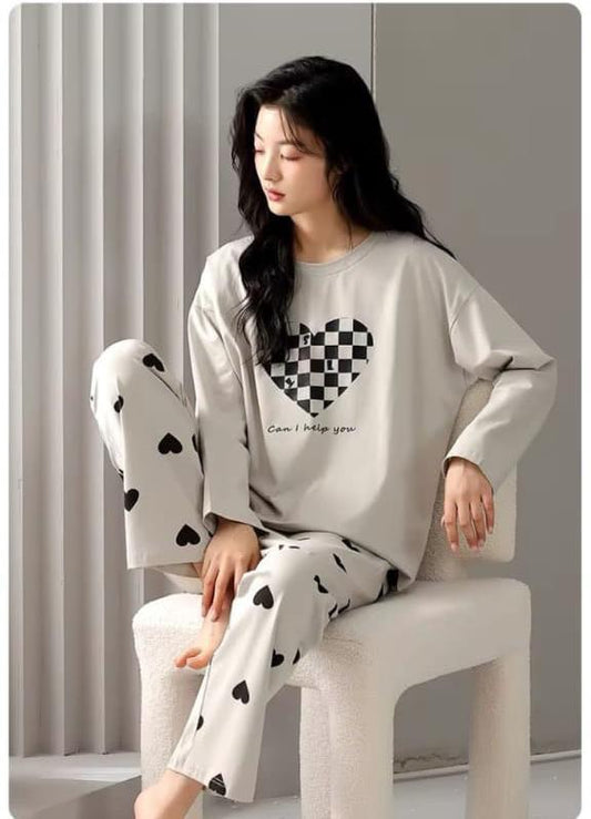 Comfortable 2 Pcs Cotton Jersey Printed Night Suit