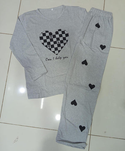 Comfortable 2 Pcs Cotton Jersey Printed Night Suit