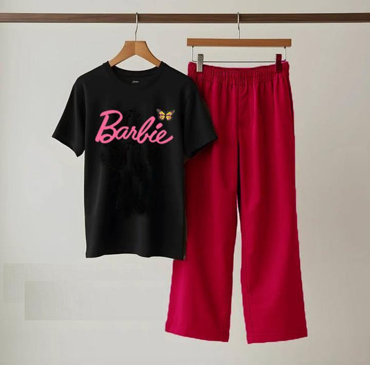 Women Printed Night Suit Black Pink Medium to X