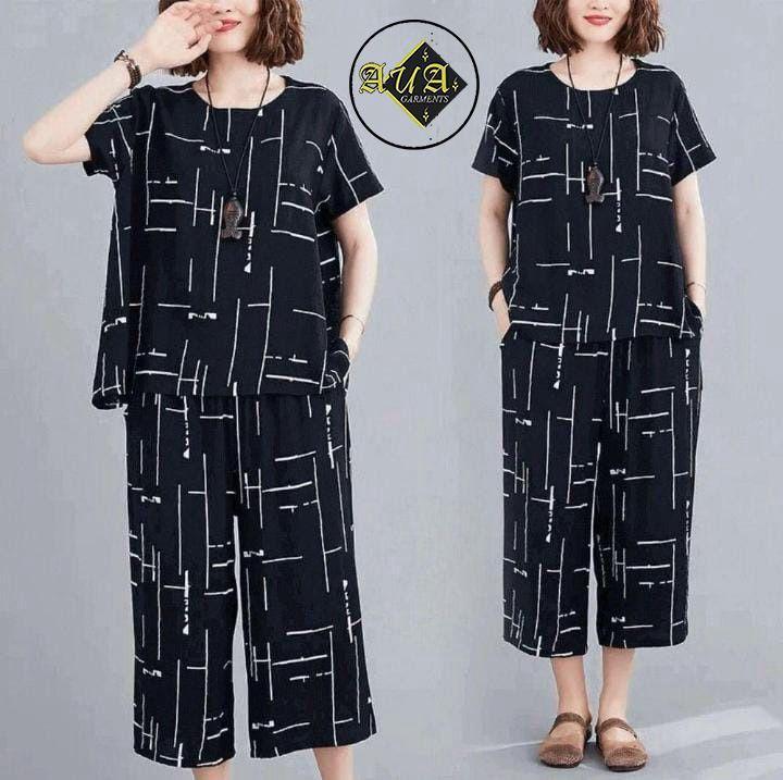 Black Printed 2-Piece Women's Night Suit Set