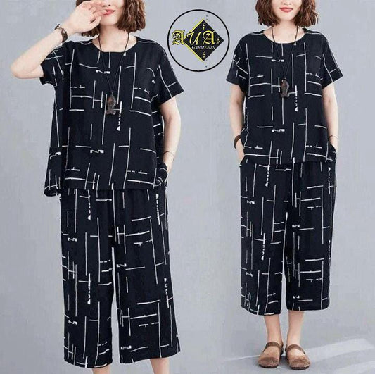 Black Printed 2-Piece Women's Night Suit Set