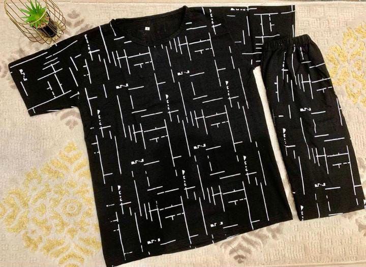 Black Printed 2-Piece Women's Night Suit Set