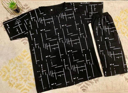 Black Printed 2-Piece Women's Night Suit Set