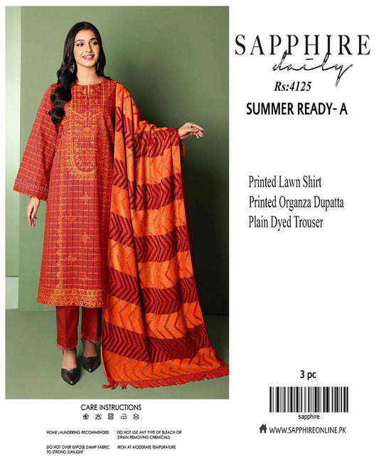 3 Piece Printed Lawn Suit Orange Summer Ready A