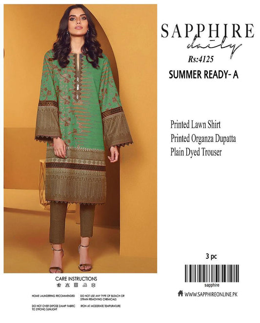 3-Piece Printed Lawn Suit Brown Green Summer Ready A