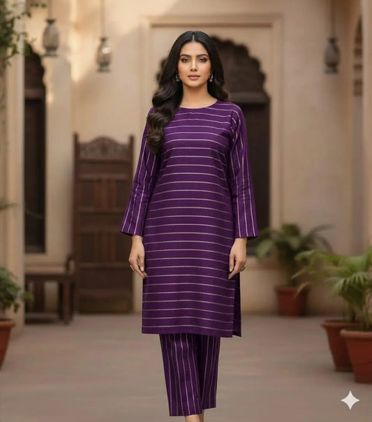 Purple Digital Print Unstitched 2-Piece Suit for Women