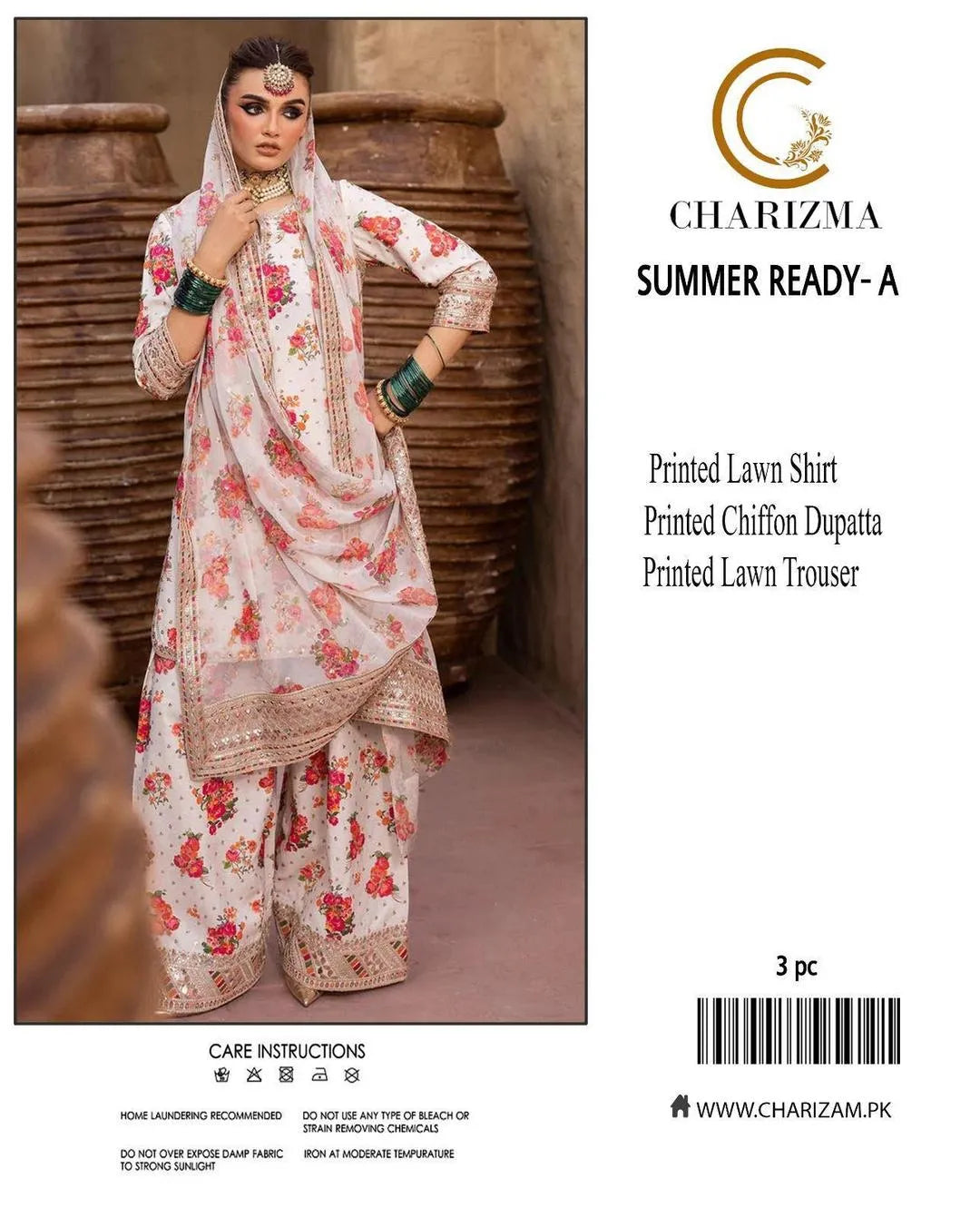 3 Pcs Women's Printed Lawn Suit White Summer