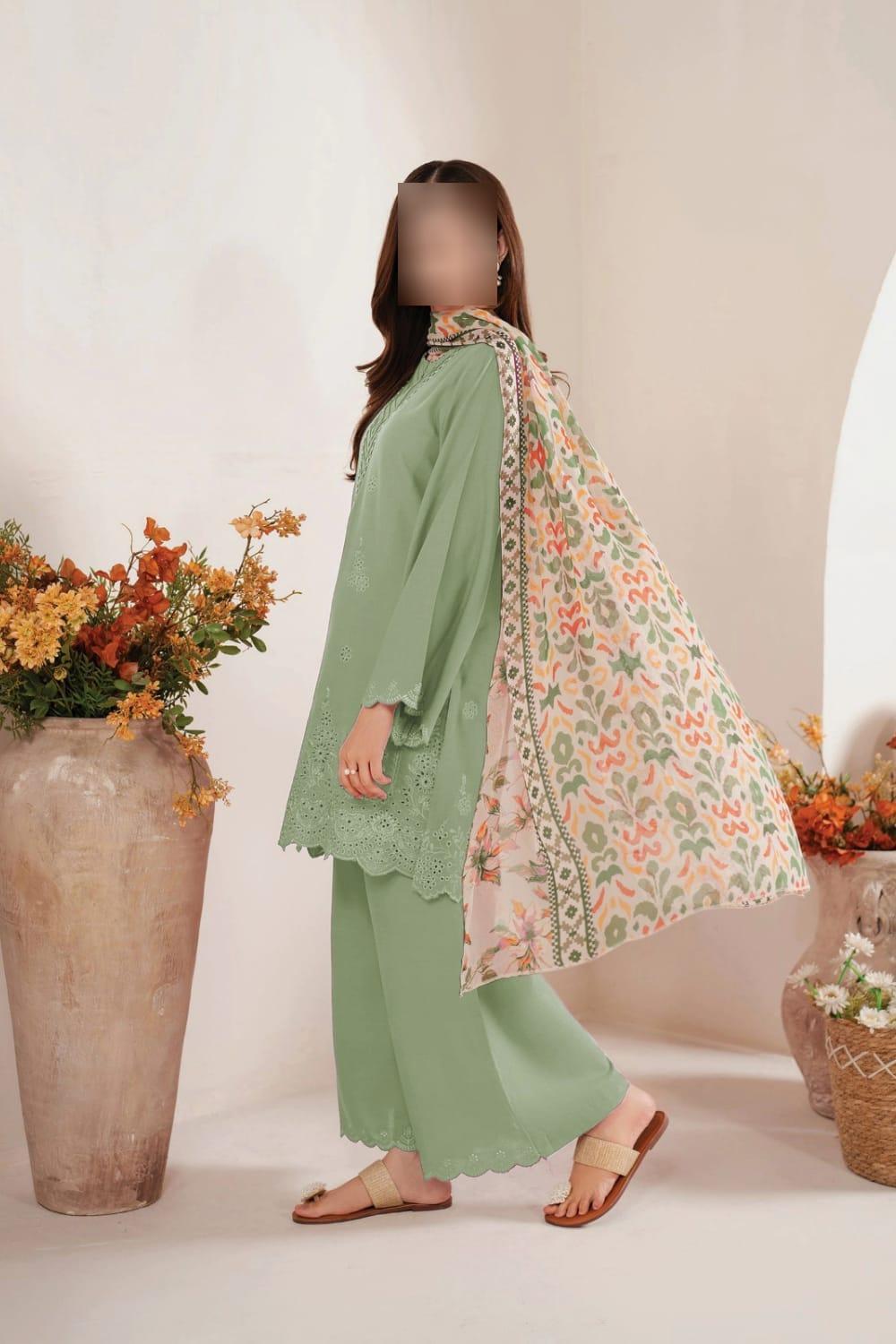 Green Chikankari 3-Piece Lawn Suit for Women