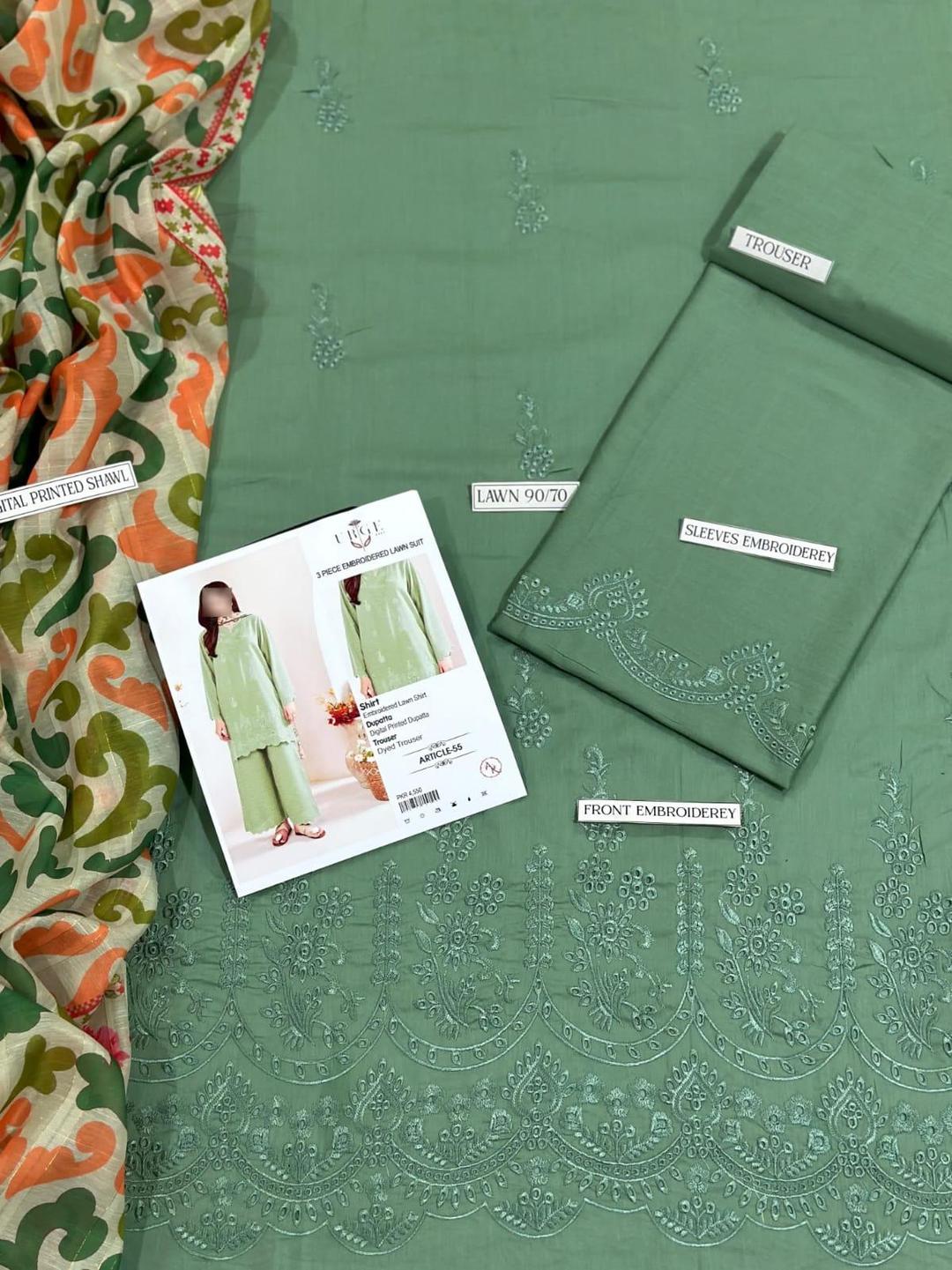 Green Chikankari 3-Piece Lawn Suit for Women