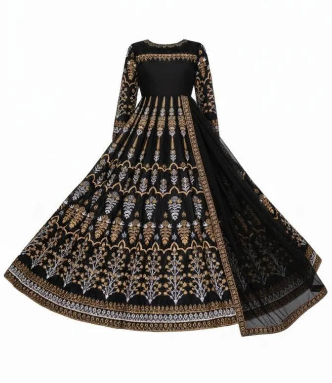Black Block Printed Maxi Suit 3 Pcs Set with Dupatta