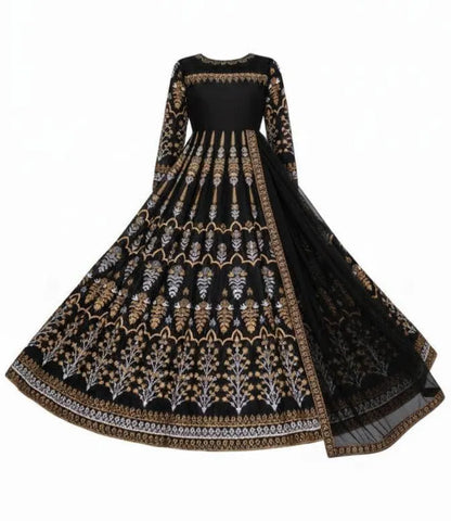 Black Block Printed Maxi Suit 3 Pcs Set with Dupatta