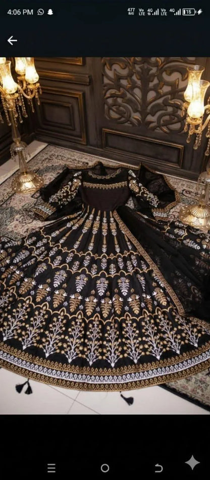 Black Block Printed Maxi Suit 3 Pcs Set with Dupatta