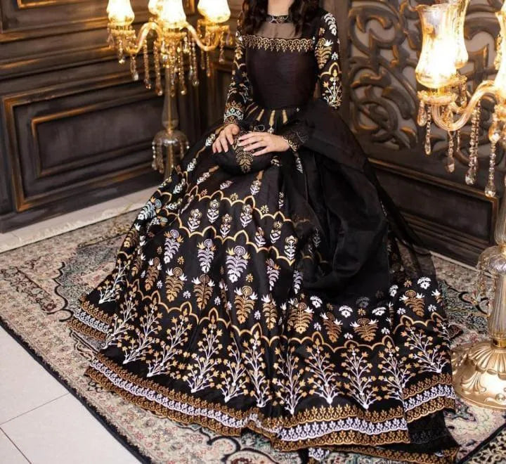 Black Block Printed Maxi Suit 3 Pcs Set with Dupatta