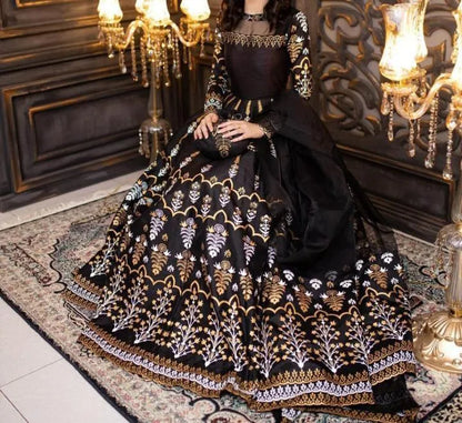 Black Block Printed Maxi Suit 3 Pcs Set with Dupatta