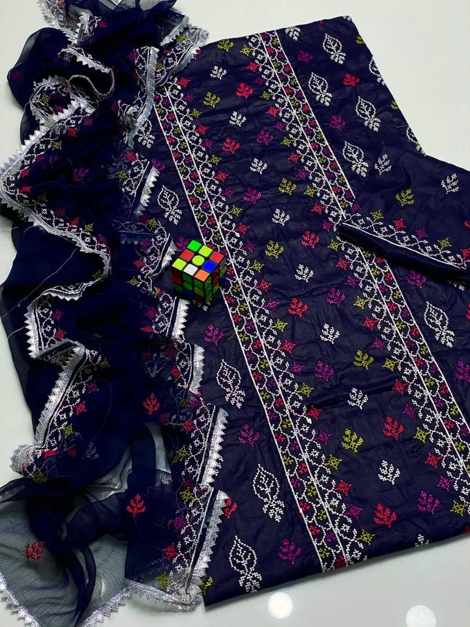 Blue Chikankari Lawn 3Pcs Embroidered Set