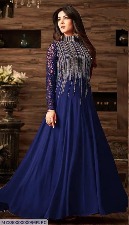 Blue Sequin Maxi Dress for Pakistani Weddings & Parties