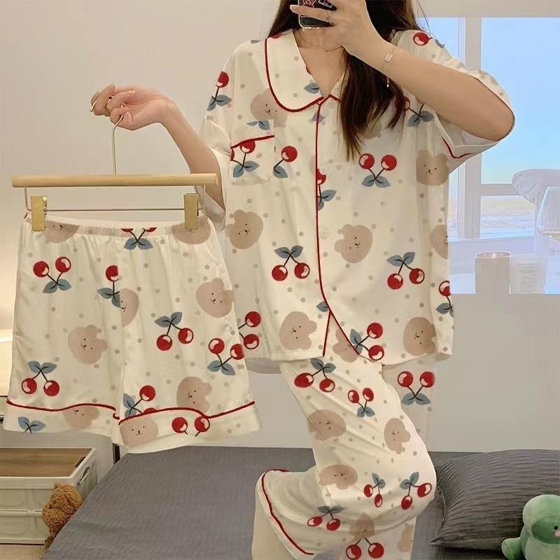 Women Plaid Pajama Set Summer Short Sleeve Plus Size Red Home Wear