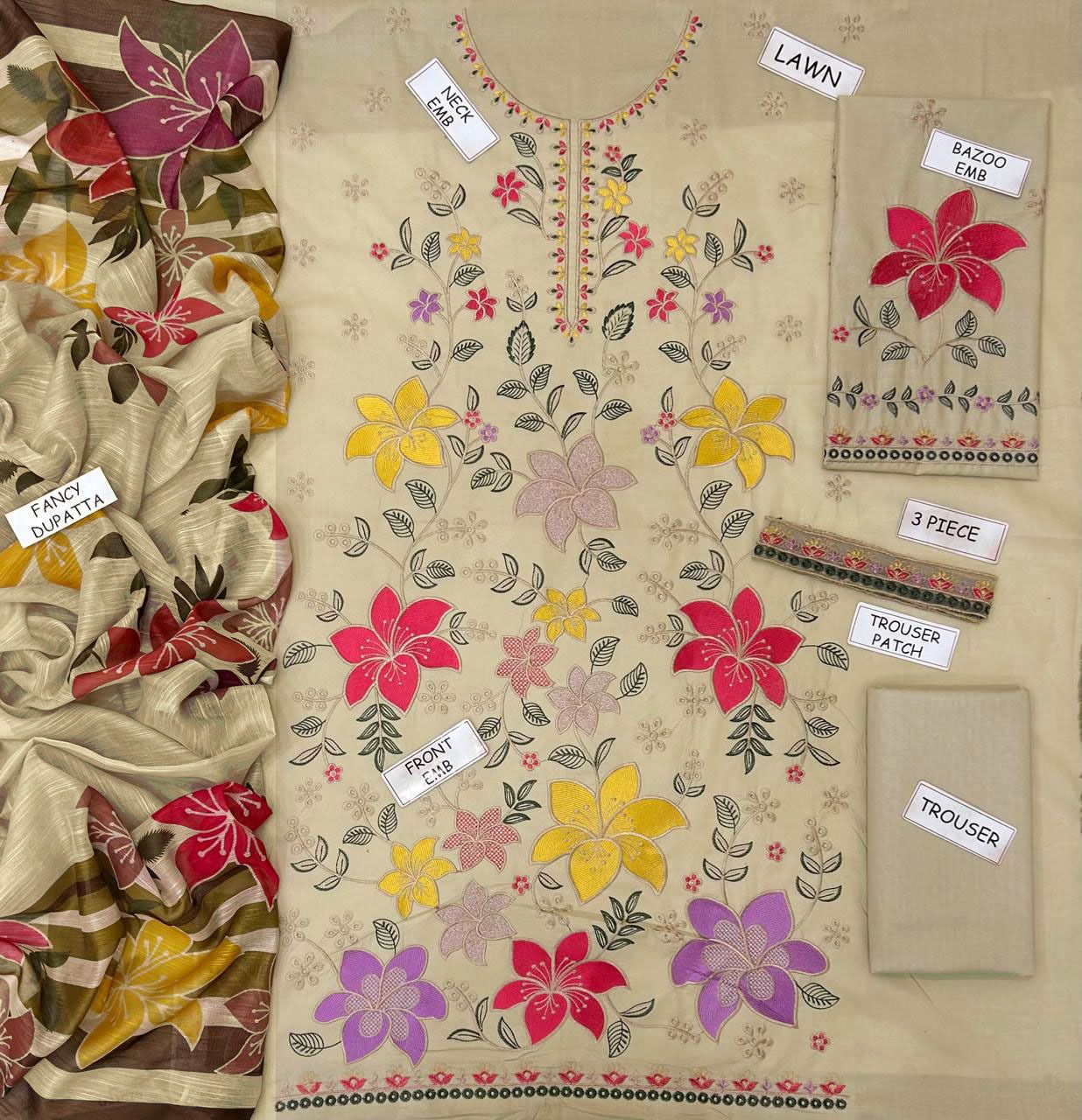 Heavy Embroidered Lawn 3pc
